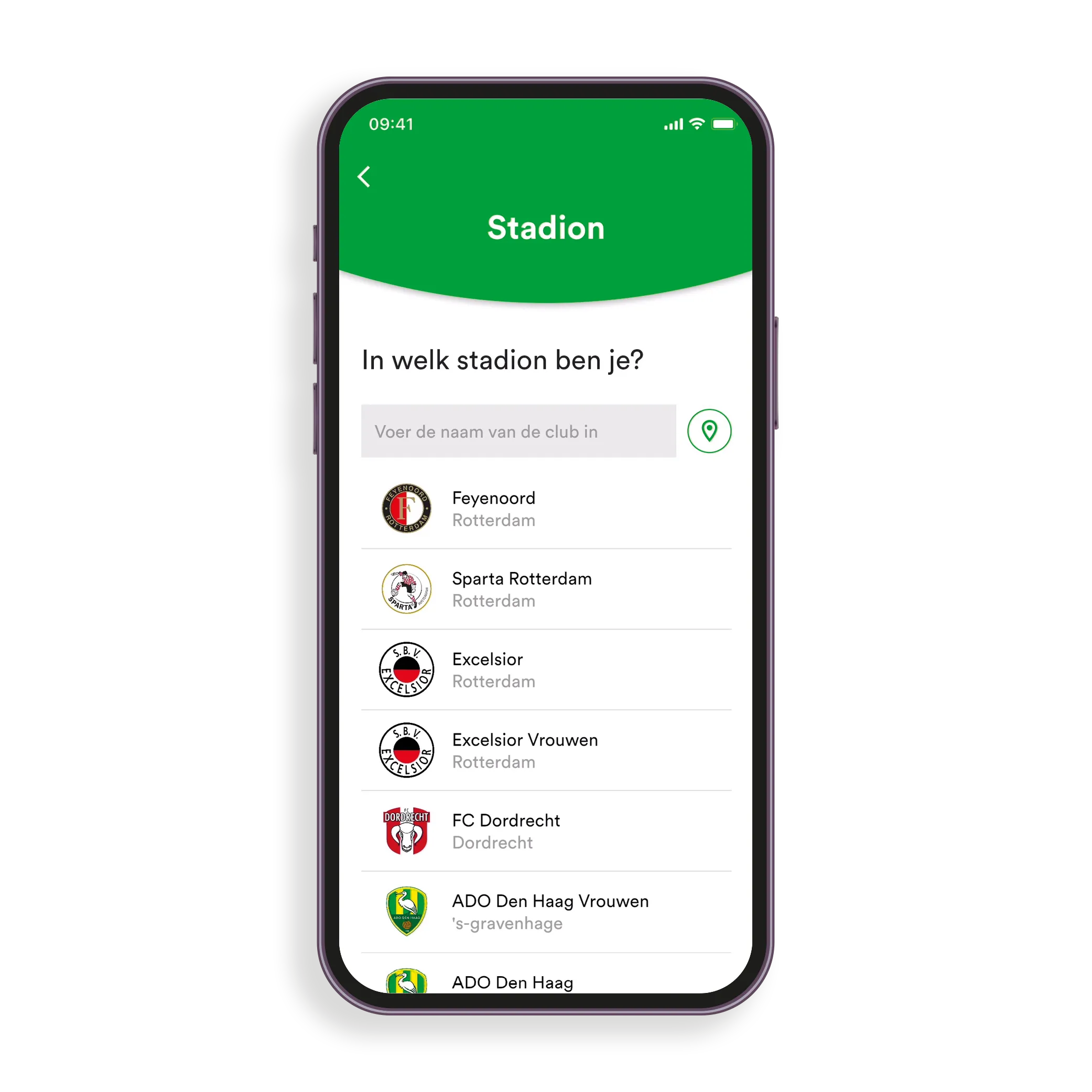 Discrimination Reporter app — choose club