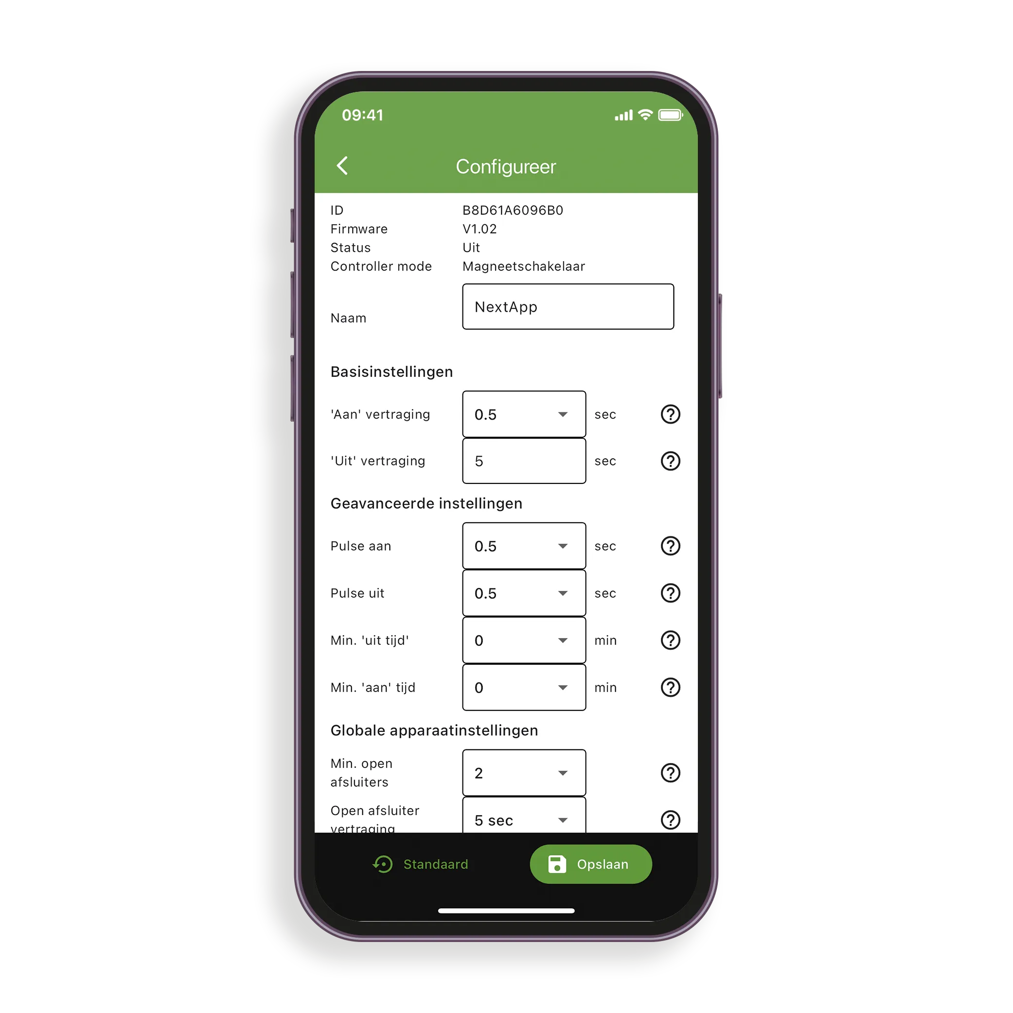 BlastGate SHUTR app — configuration screen for the IoT blast gate
