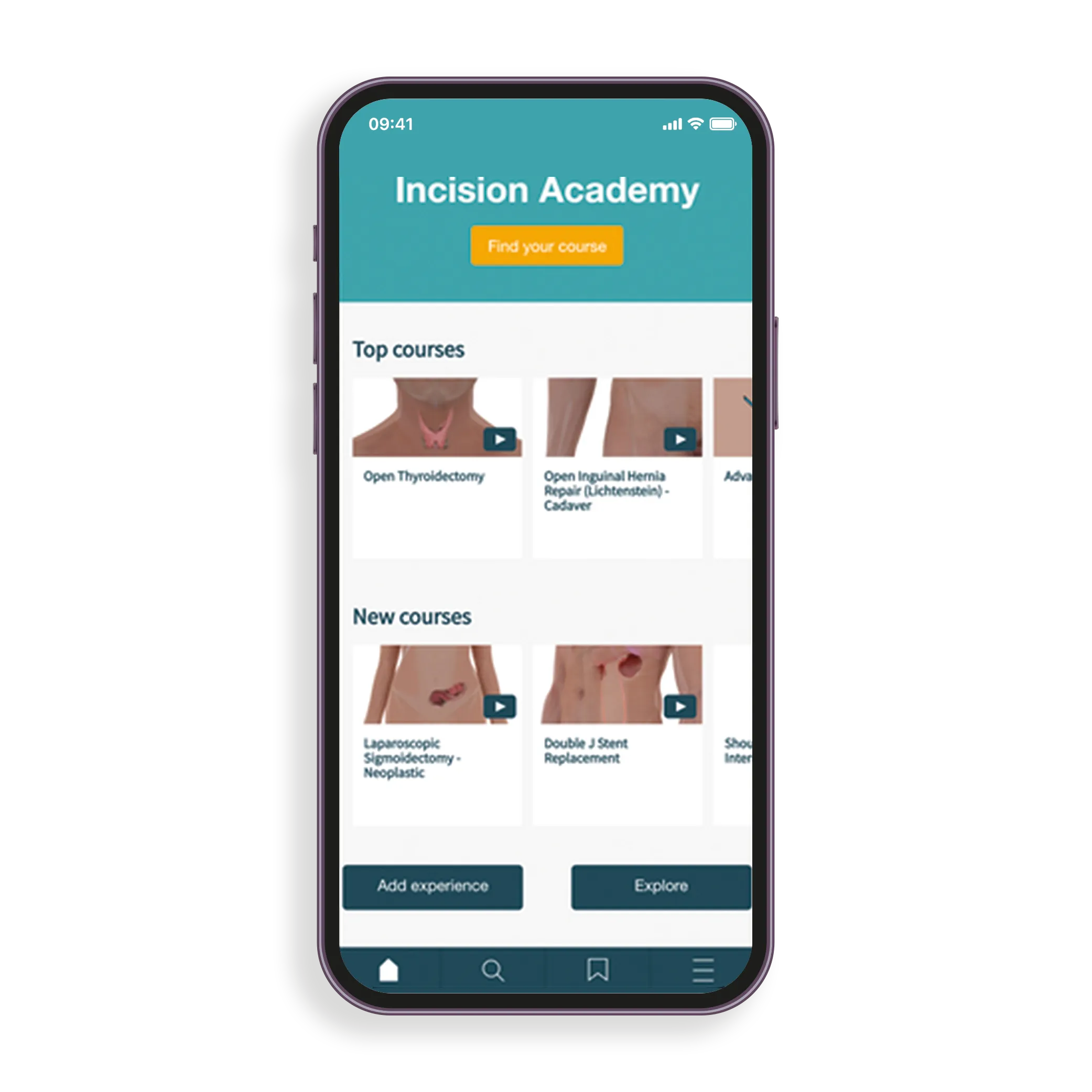 Incision Academy app — dashboard with course overview