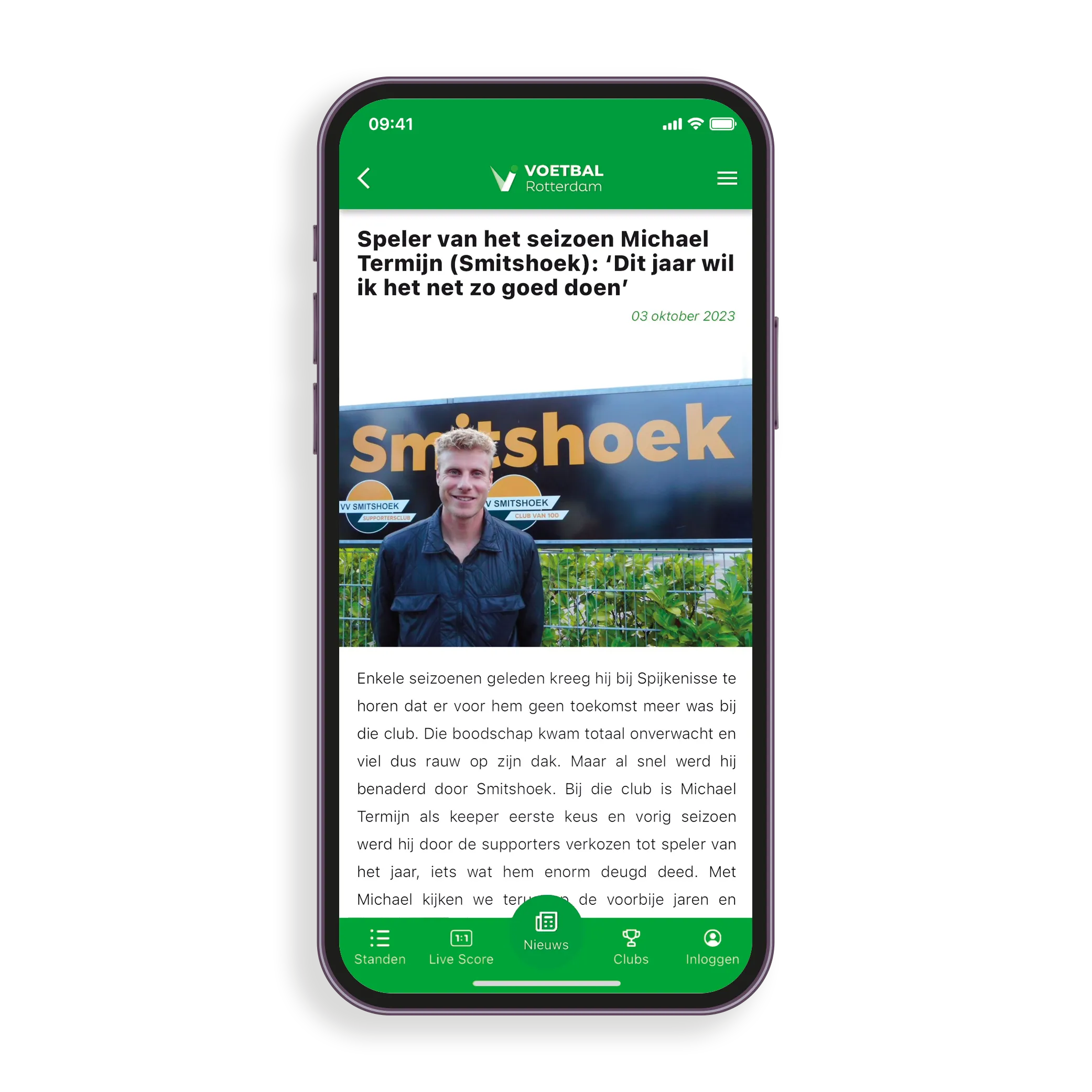 Voetbal Rotterdam app — match details