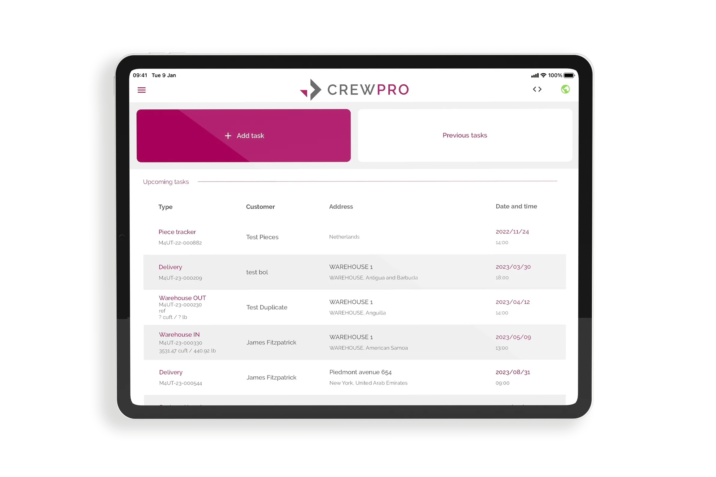 Move4U CrewPro app — home overview inventory description