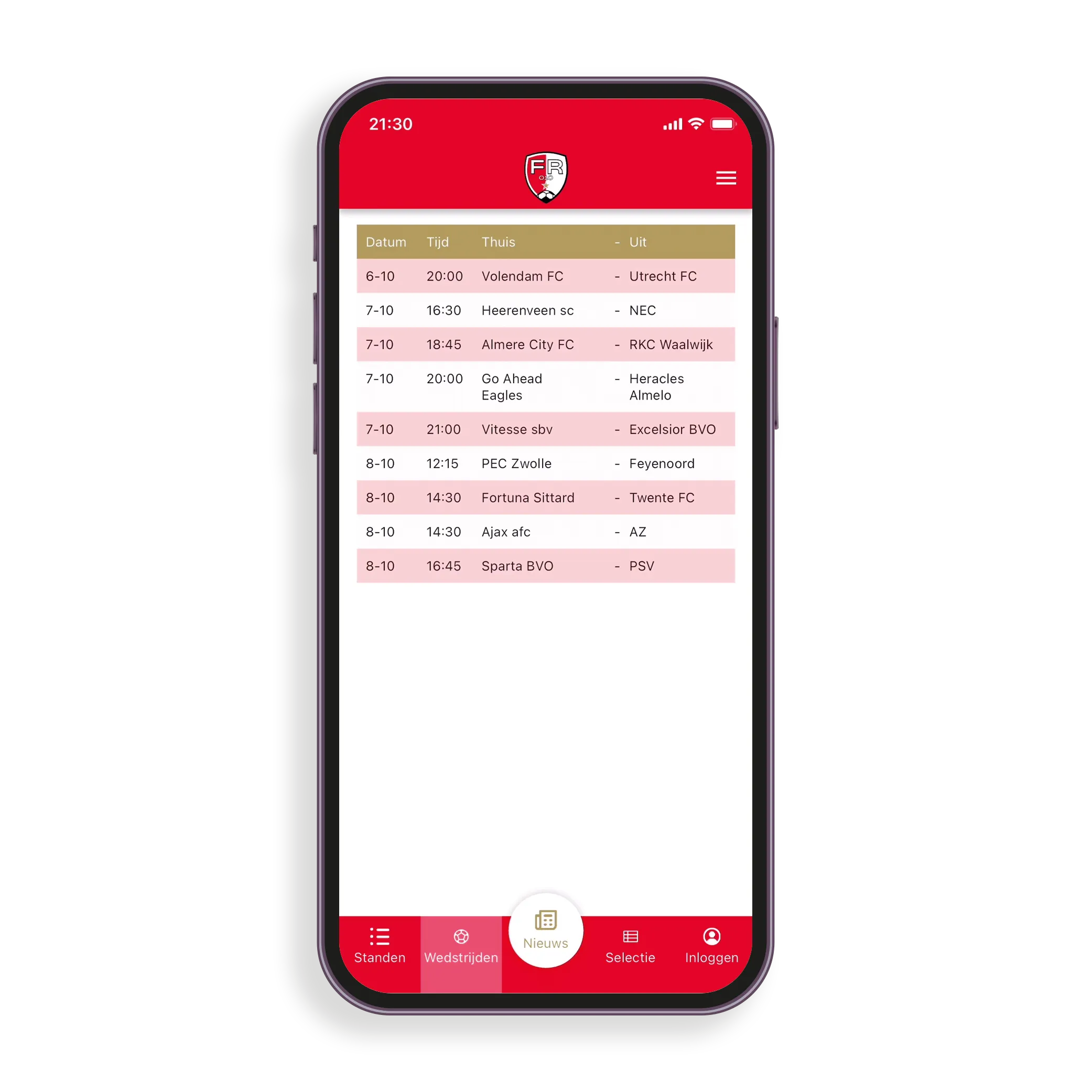 FR010 app — wedstrijdschema
