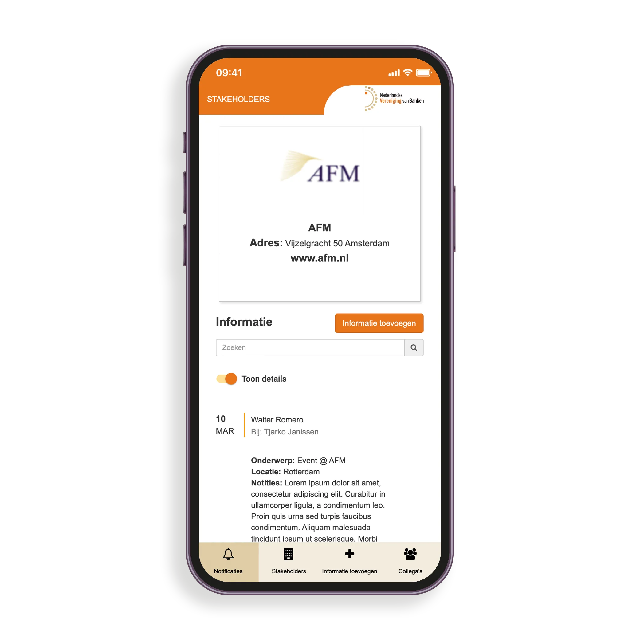 NVB Stakeholders App — stakeholder overview