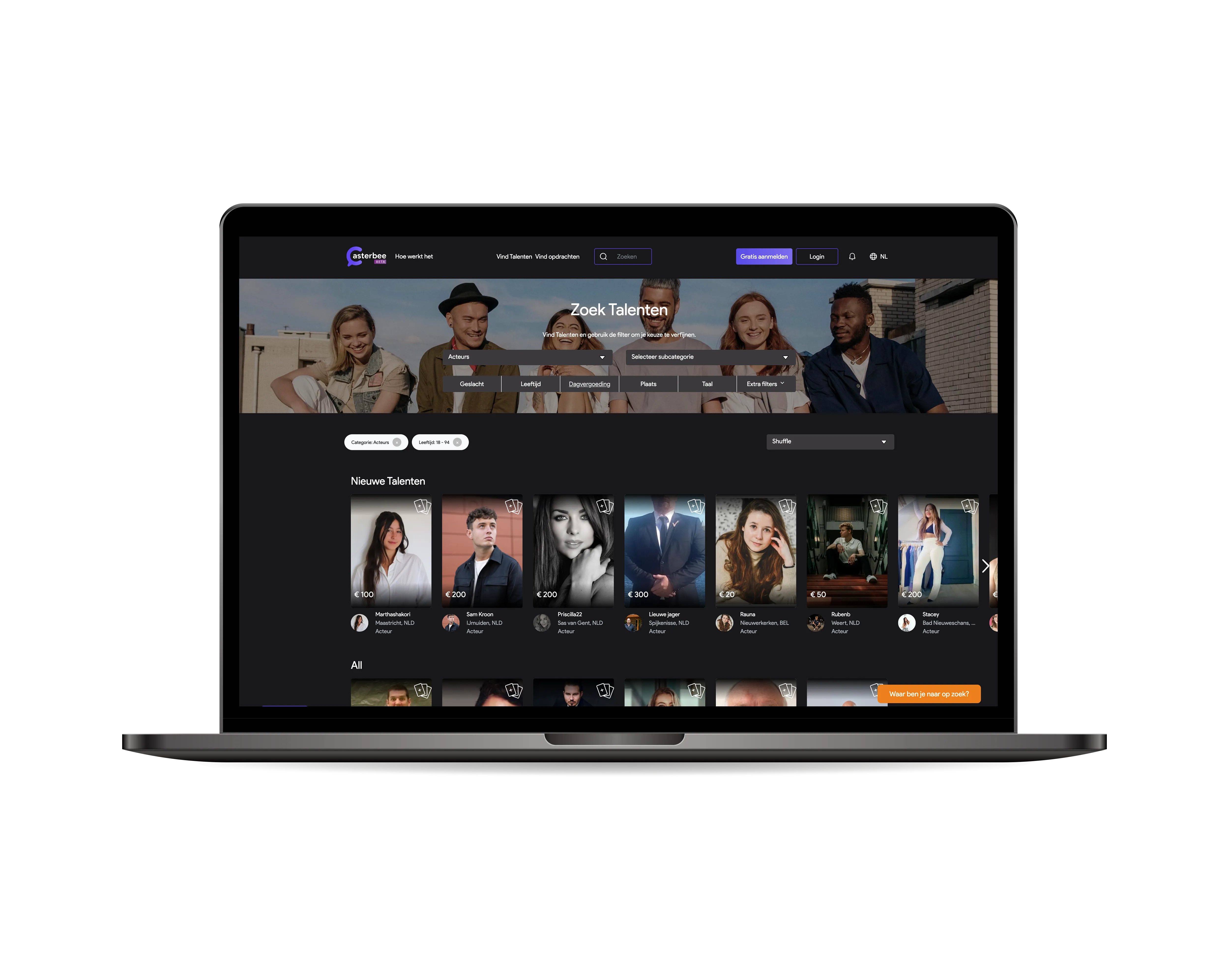 Casterbee booking platform — searching for talent