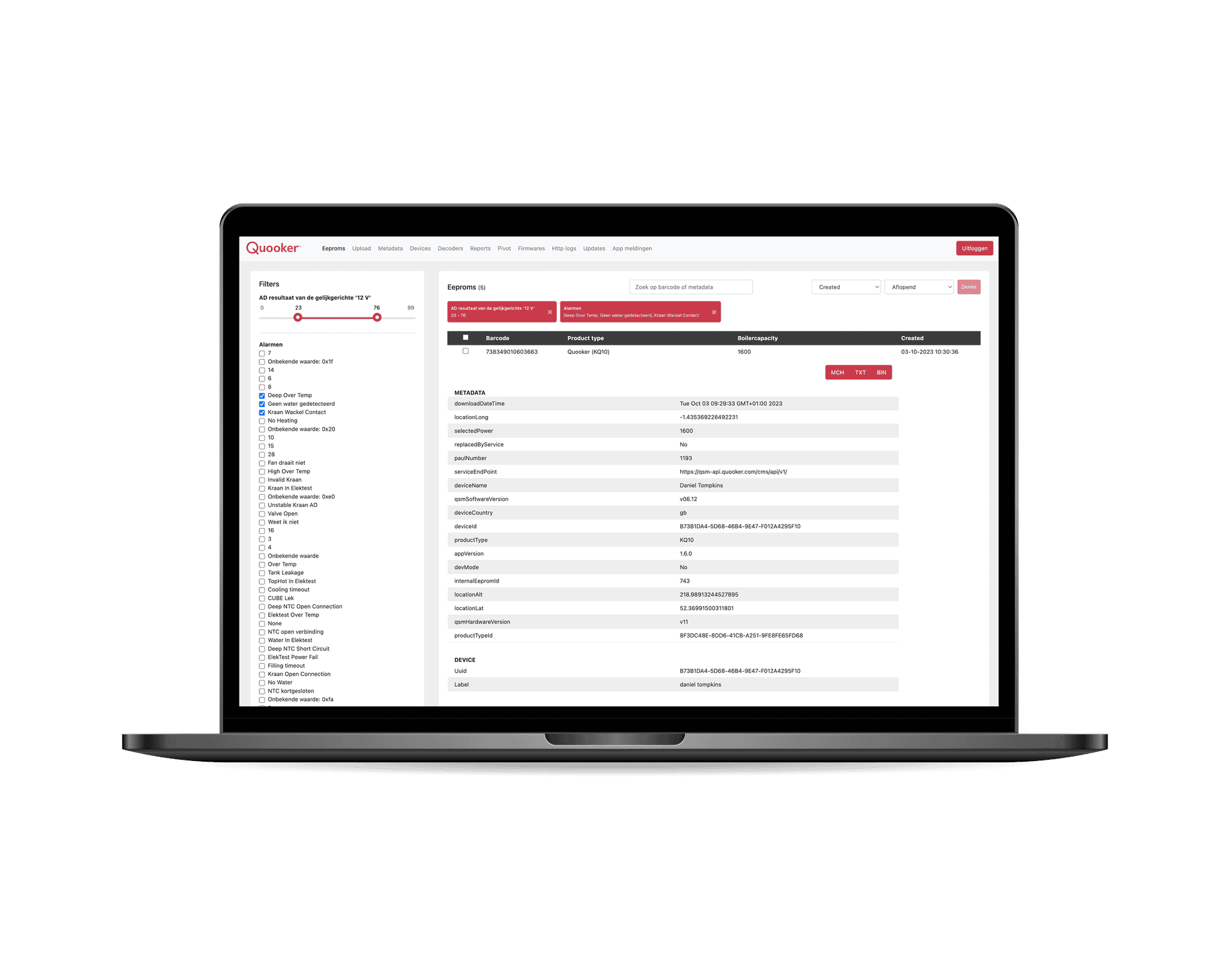 Quooker - QSM kappen database